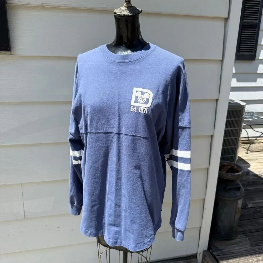 Disney Parks Blue Stripe Spirit Long Jersey Long Sleeve Shirt Adult Unisex